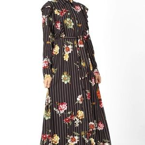 Floral and stripes button maxi dress